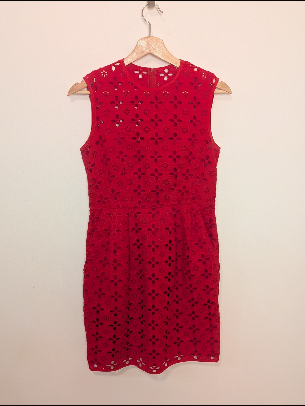 Nanette Lepore Red Sleeveless Floral Eyelet Dress Women's Size 2